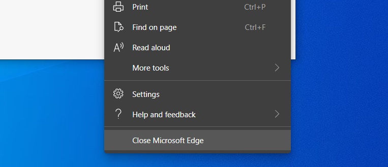 Edge browser menu