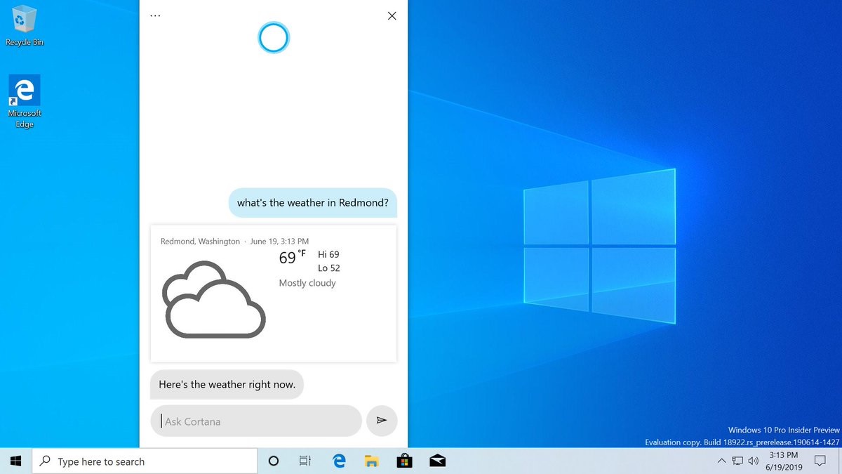 Cortana in Windows 10 20H1