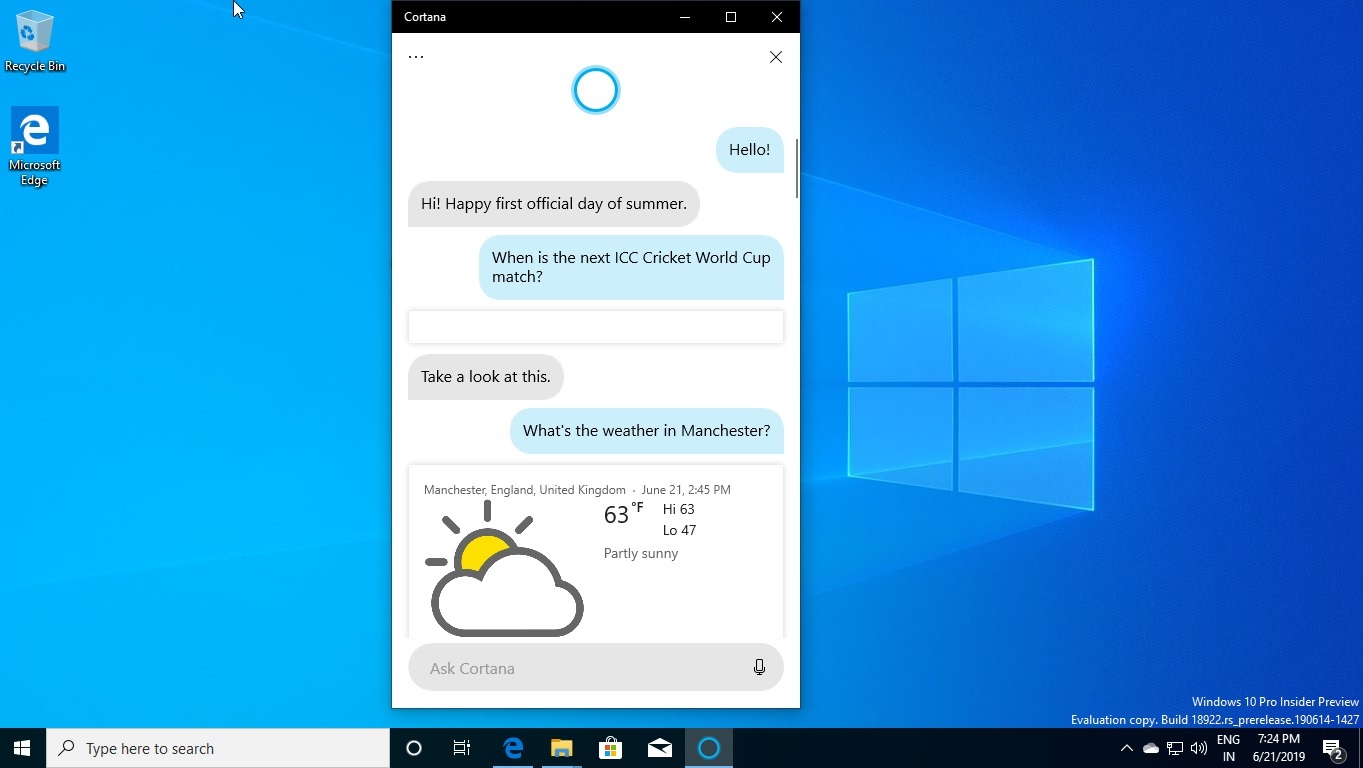 Cortana weather