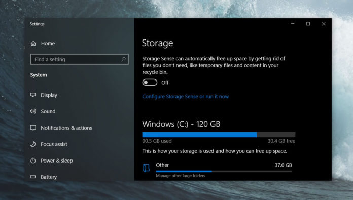 Windows 10 storage settings