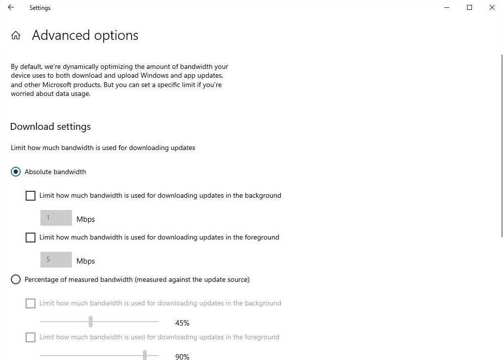 Windows Update advanced options