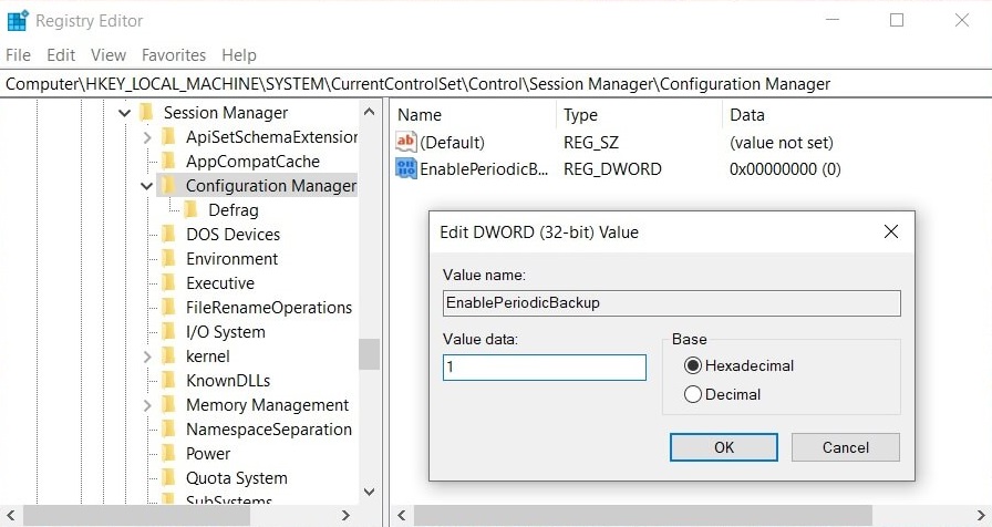 Automatic registry backup