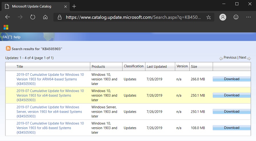 Microsoft Update Catalog Search