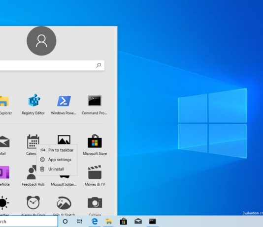 Start menu in 20H1