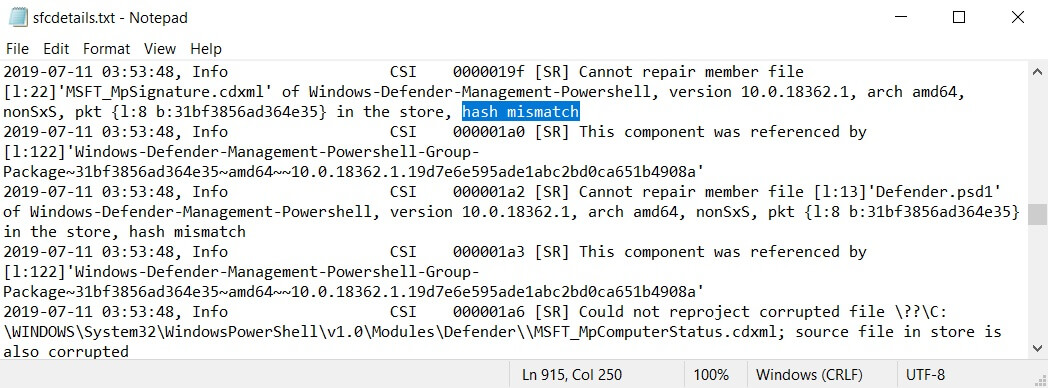 Windows 10 CBS log file