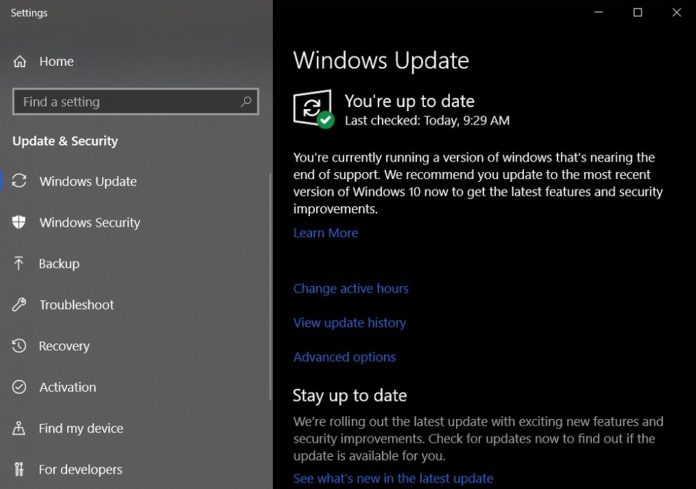Windows Update can now notify users when end of support nears