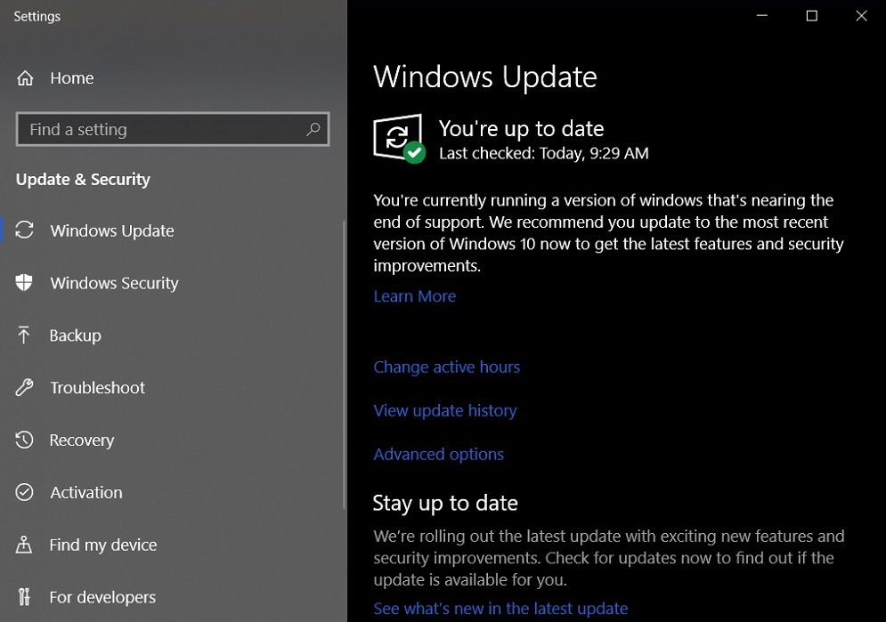 Windows 10 Update reminder