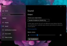 Windows 10 audio page