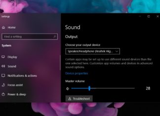 Windows 10 audio page