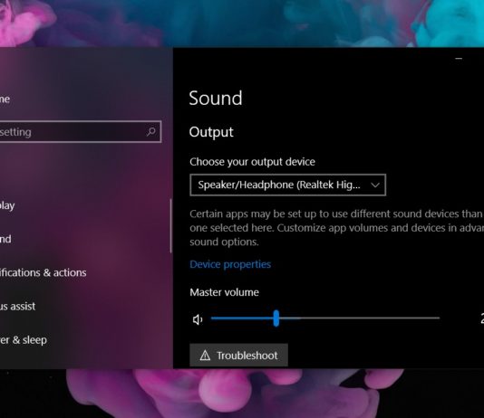 Windows 10 audio page