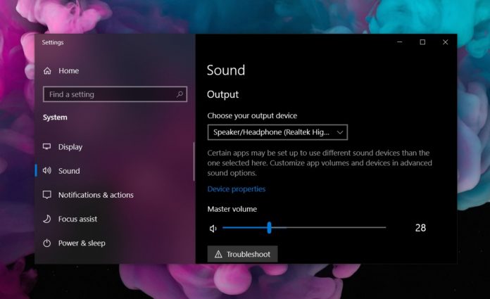 Windows 10 audio page