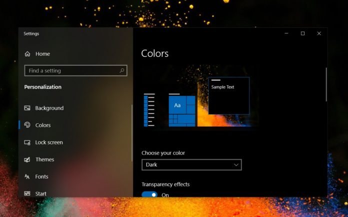 Windows 10 colours setting