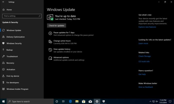 Windows Update page