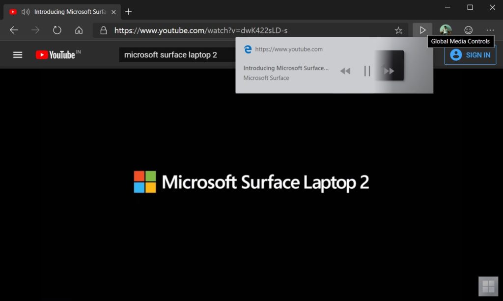Microsoft Edge on Windows 10 gets a media play/pause button