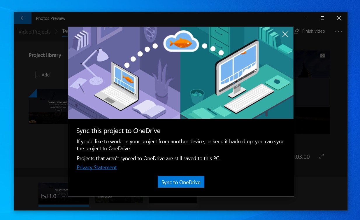 Windows 10 Photos app is losing OneDrive video project sync