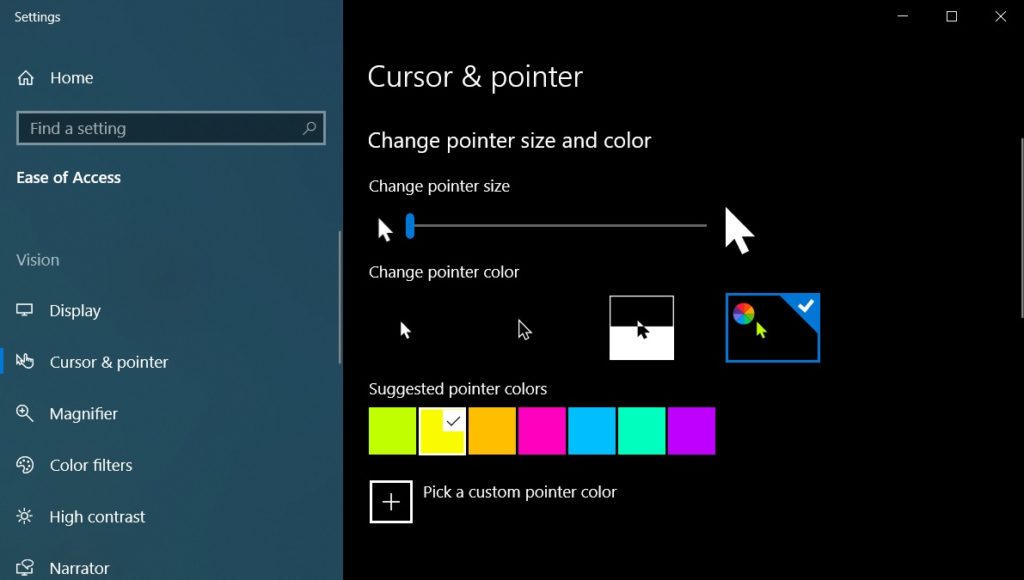 how do i change the cursor color in windows 10