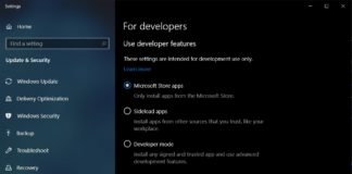 Windows 10 developer settings