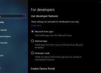 Windows 10 developer settings