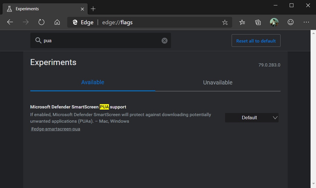 Microsoft Edge PUA flag