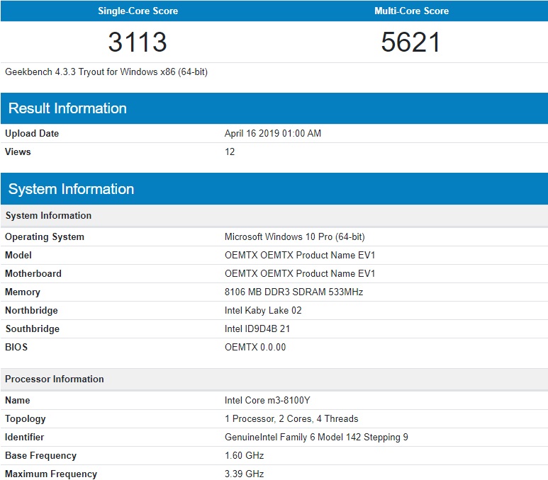 Surface Go benchmark