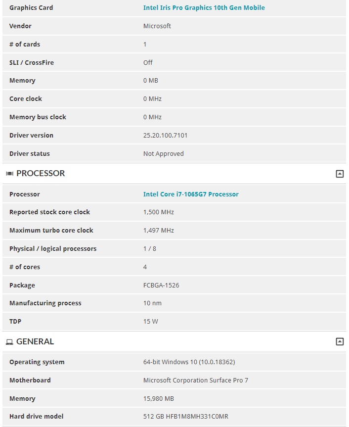 Surface Pro 7 benchmark