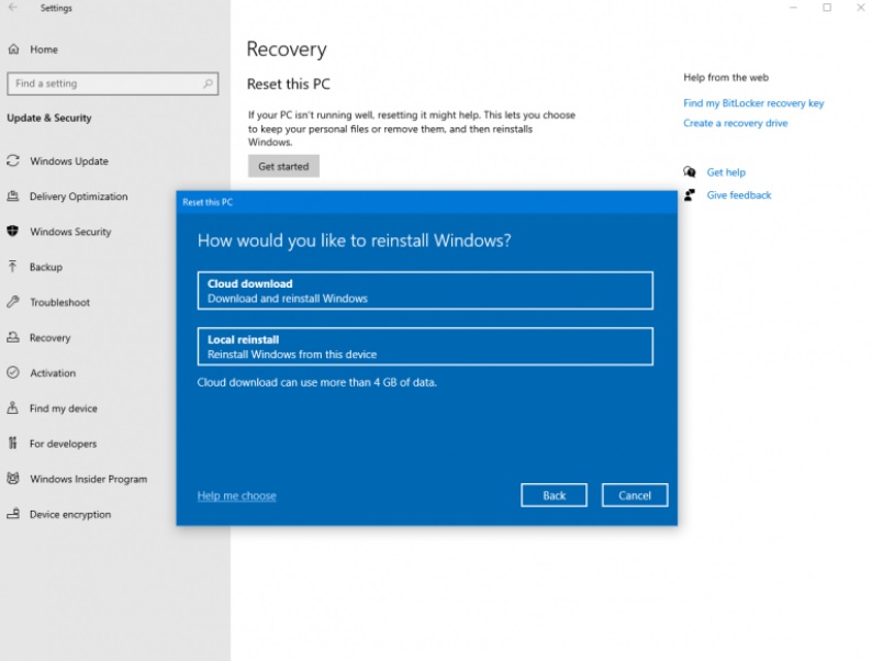 Windows 10 Cloud recovery