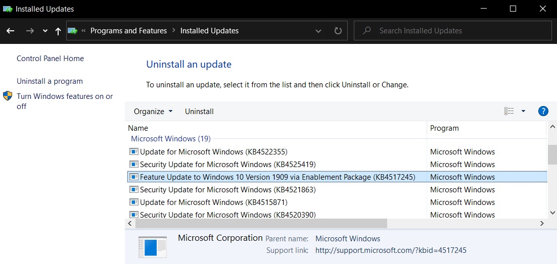 Windows 10 enablement package