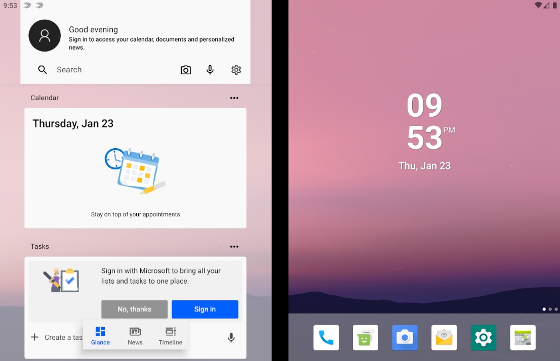 Surface Duo homescreen