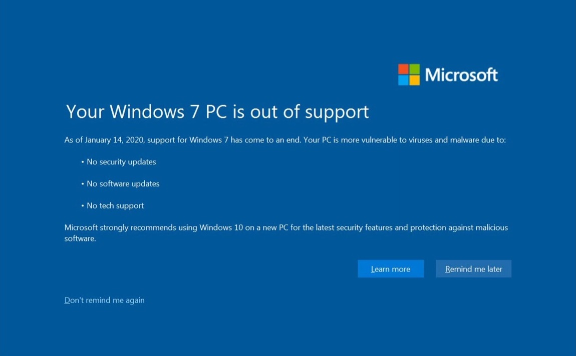 Windows 7 upgrade warning