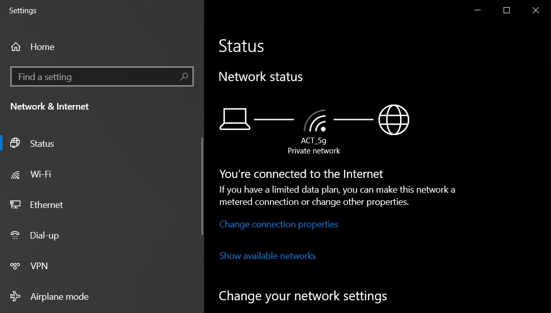 Windows 10 network settings