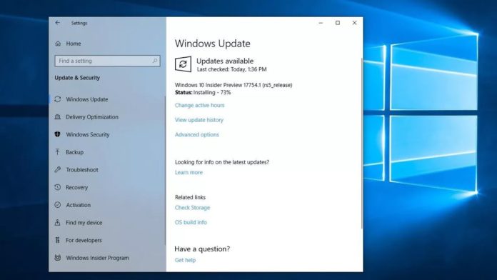 Windows 10 update page