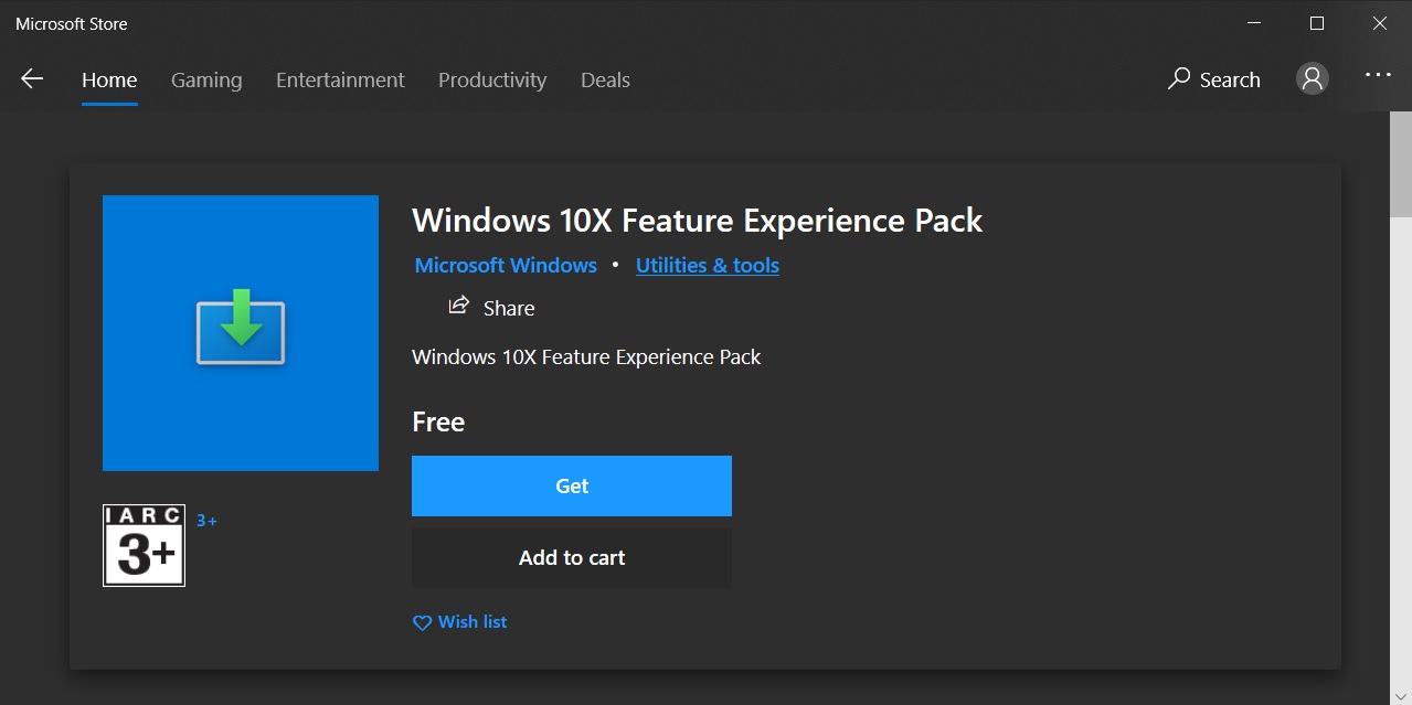 Windows 10X Feature Experience Pack