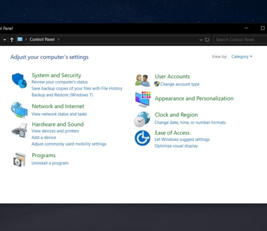 Control Panel on Windows 10