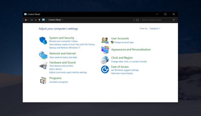 Control Panel on Windows 10