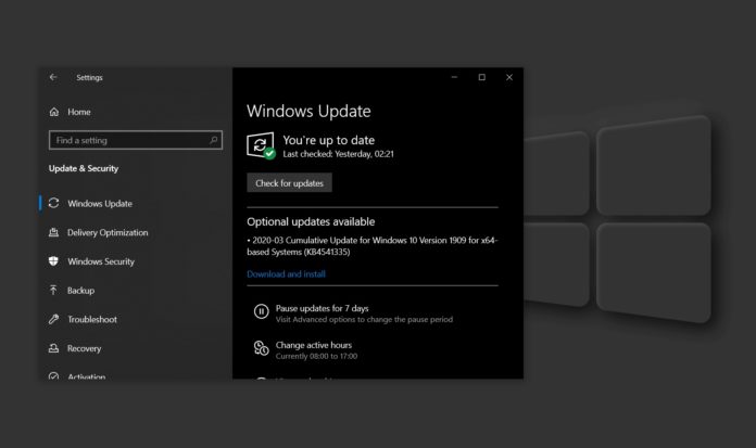 Windows 10 KB4541335 update