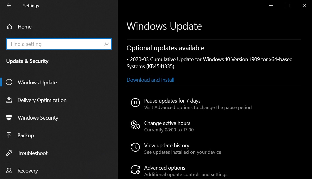 Windows 10 optional update