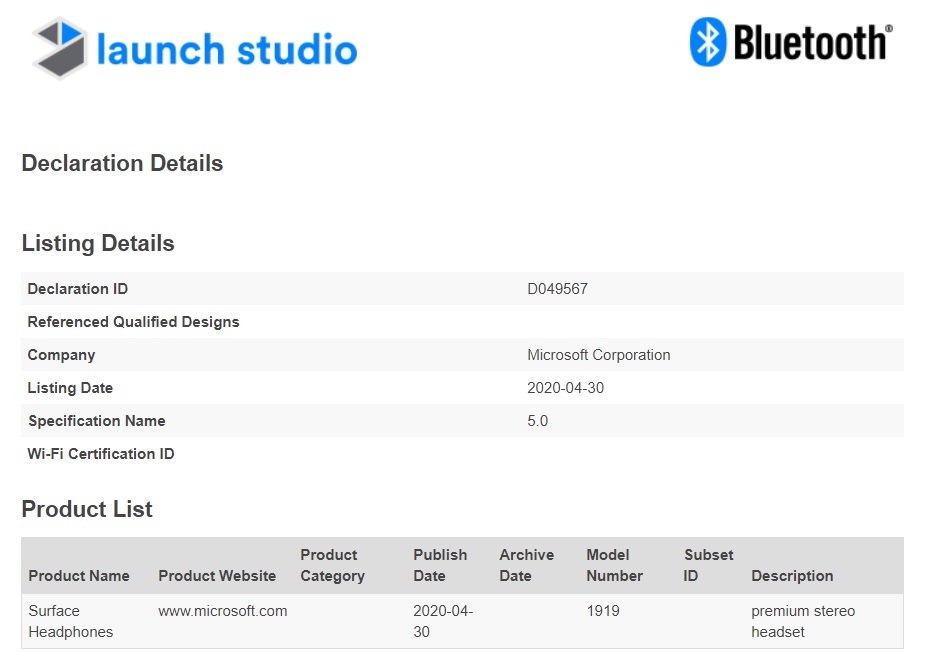 Surface Headphones BT SIG