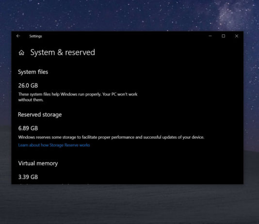 Windows 10 Reserved storage
