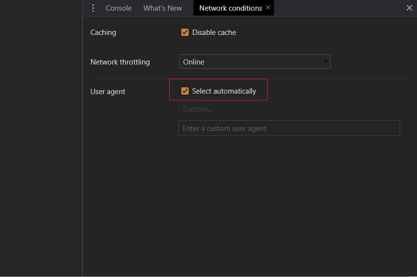 Chrome Network conditions tab