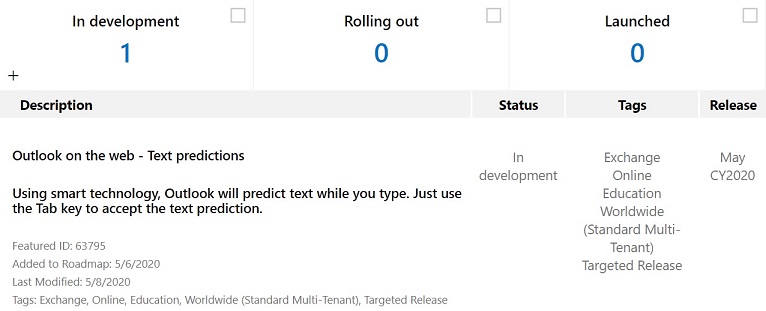 Outlook text predictions