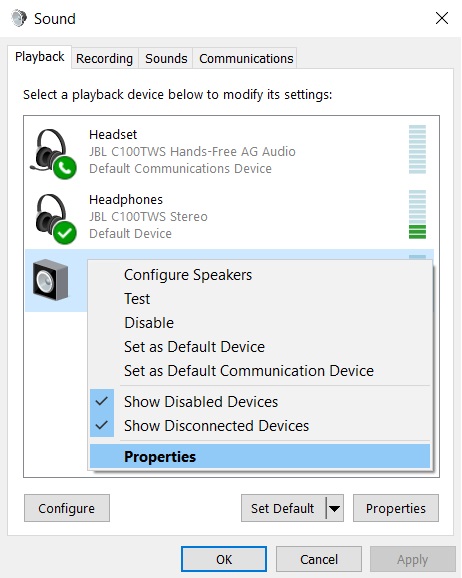 Sound control panel