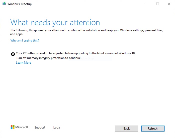 Update Assistant compatiblity hold