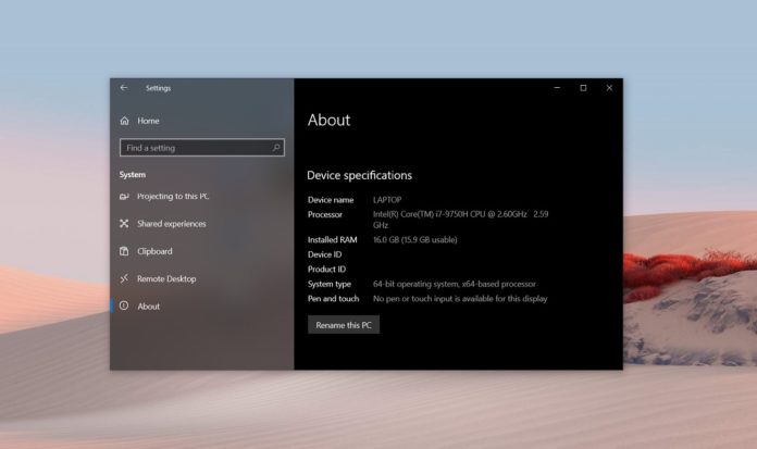 Windows 10 May 2020 Update system