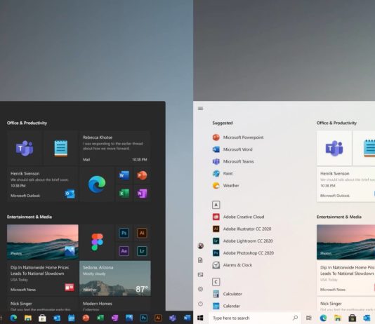 Windows 10 Start menu UI
