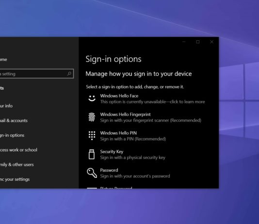 Windows 10 sign-in options