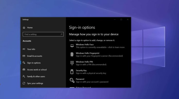 Windows 10 sign-in options