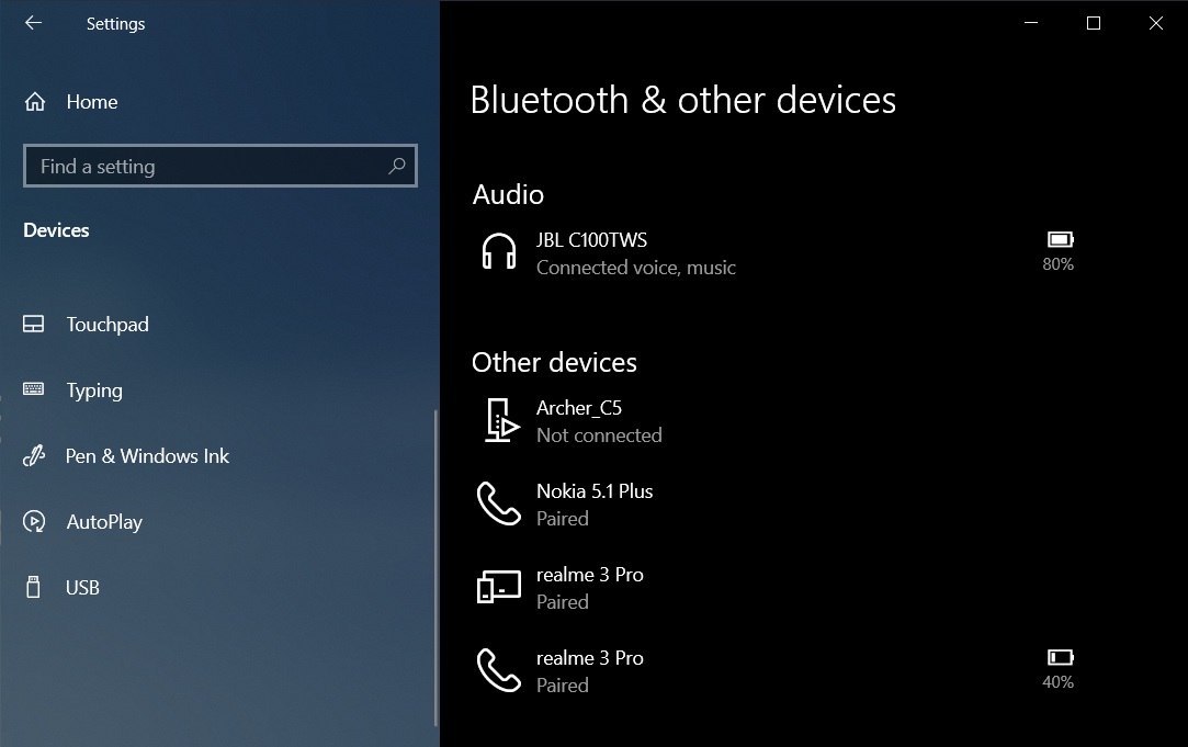 Bluetooth paired devices