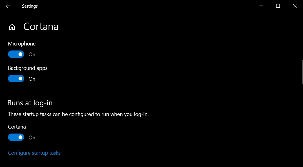 Cortana run at login