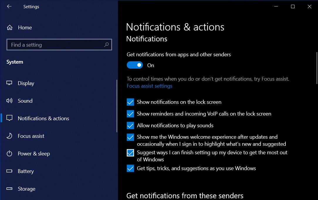 Notifications setting