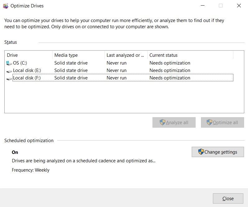 Optimize drives tool